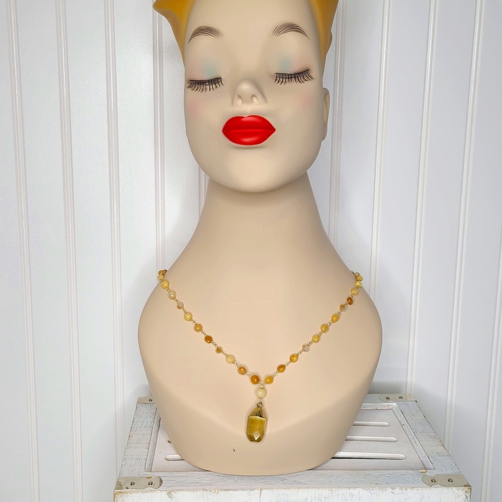 Yellow Jade,Tiger Eye Necklace